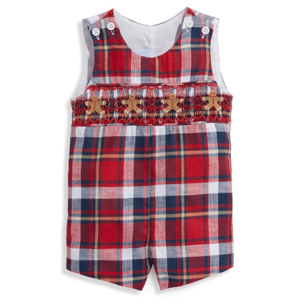 Bella Bliss Tartan Plaid Gingerbread Romper 6M NWT